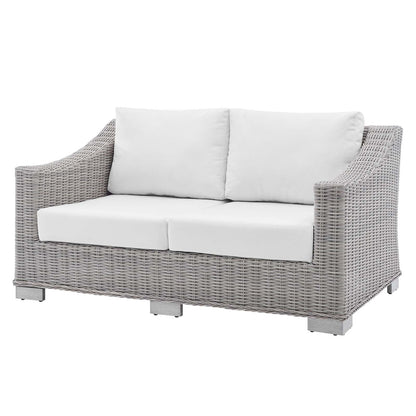 Conway Sunbrella® Outdoor Patio Wicker Rattan Loveseat, Rattan, Wicker, Light Grey Gray White, 18901