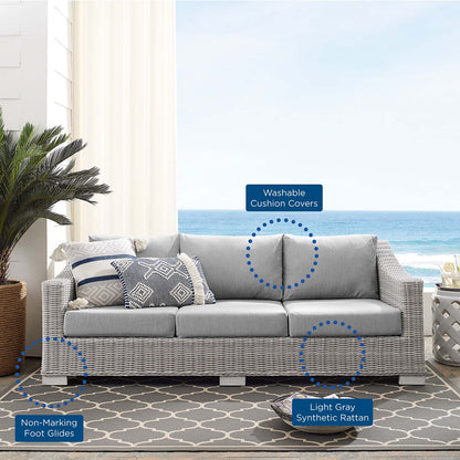 Conway Sunbrella® Outdoor Patio Wicker Rattan Sofa, Rattan, Wicker, Grey Gray, 18902