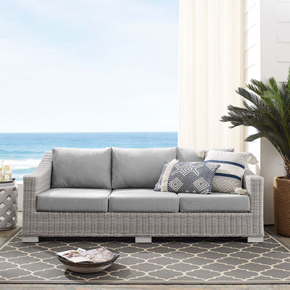 Conway Sunbrella® Outdoor Patio Wicker Rattan Sofa, Rattan, Wicker, Grey Gray, 18902
