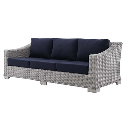 Conway Sunbrella® Outdoor Patio Wicker Rattan Sofa, Rattan, Wicker, Light Grey Gray Blue Navy, 18903