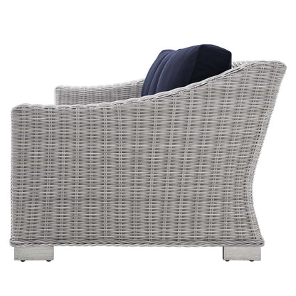 Conway Sunbrella® Outdoor Patio Wicker Rattan Sofa, Rattan, Wicker, Light Grey Gray Blue Navy, 18903