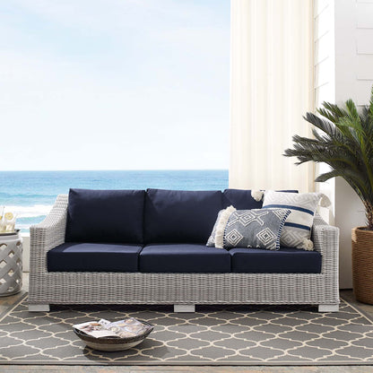 Conway Sunbrella® Outdoor Patio Wicker Rattan Sofa, Rattan, Wicker, Light Grey Gray Blue Navy, 18903
