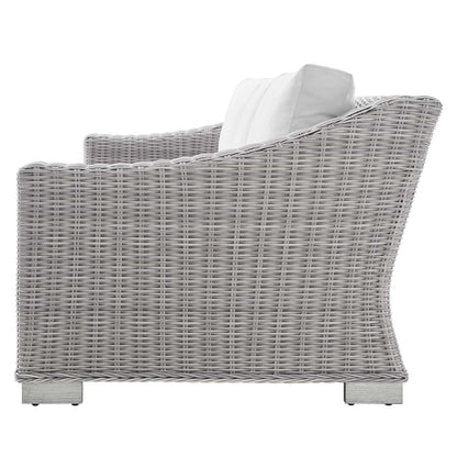 Conway Sunbrella® Outdoor Patio Wicker Rattan Sofa, Rattan, Wicker, Light Grey Gray White, 18904