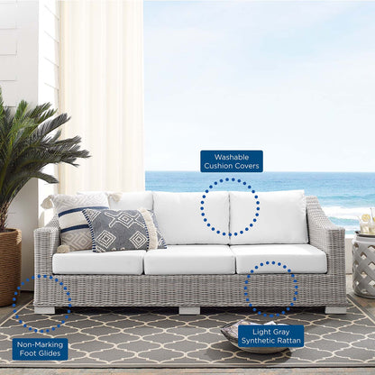 Conway Sunbrella® Outdoor Patio Wicker Rattan Sofa, Rattan, Wicker, Light Grey Gray White, 18904