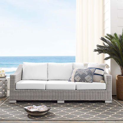 Conway Sunbrella® Outdoor Patio Wicker Rattan Sofa, Rattan, Wicker, Light Grey Gray White, 18904