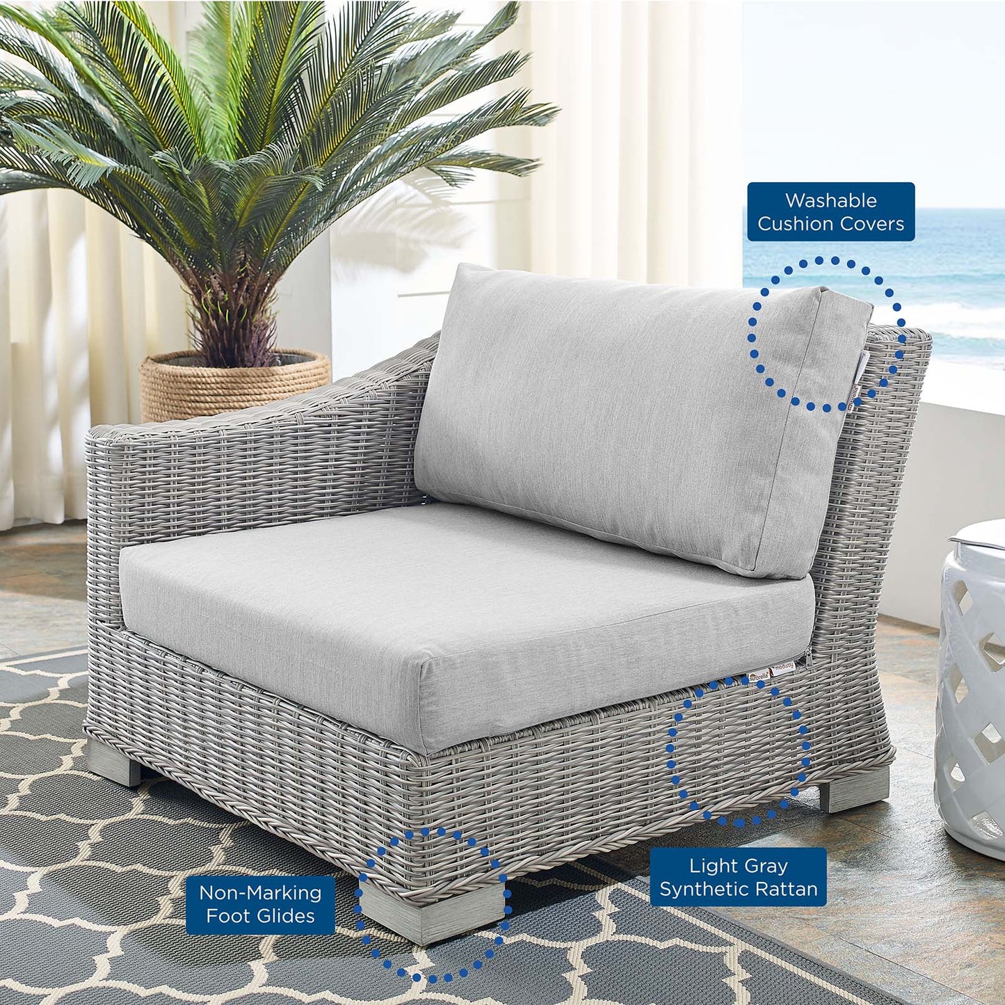 Conway Sunbrella® Outdoor Patio Wicker Rattan Left-Arm Chair, Rattan, Wicker, Grey Gray, 18905