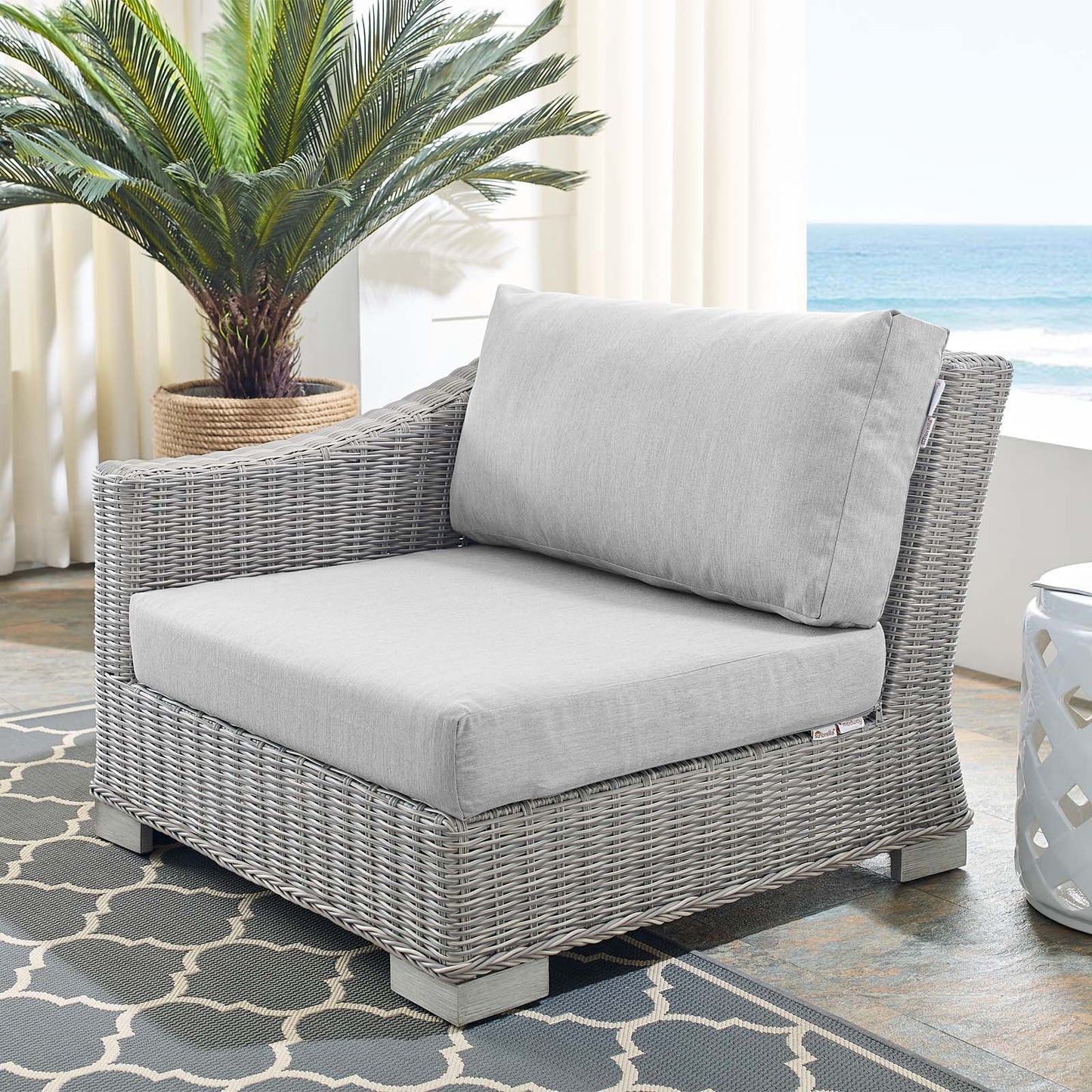 Conway Sunbrella® Outdoor Patio Wicker Rattan Left-Arm Chair, Rattan, Wicker, Grey Gray, 18905