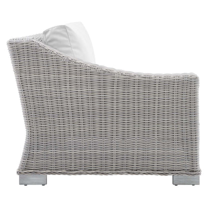 Conway Sunbrella® Outdoor Patio Wicker Rattan Left-Arm Chair, Rattan, Wicker, Light Grey Gray White, 18907