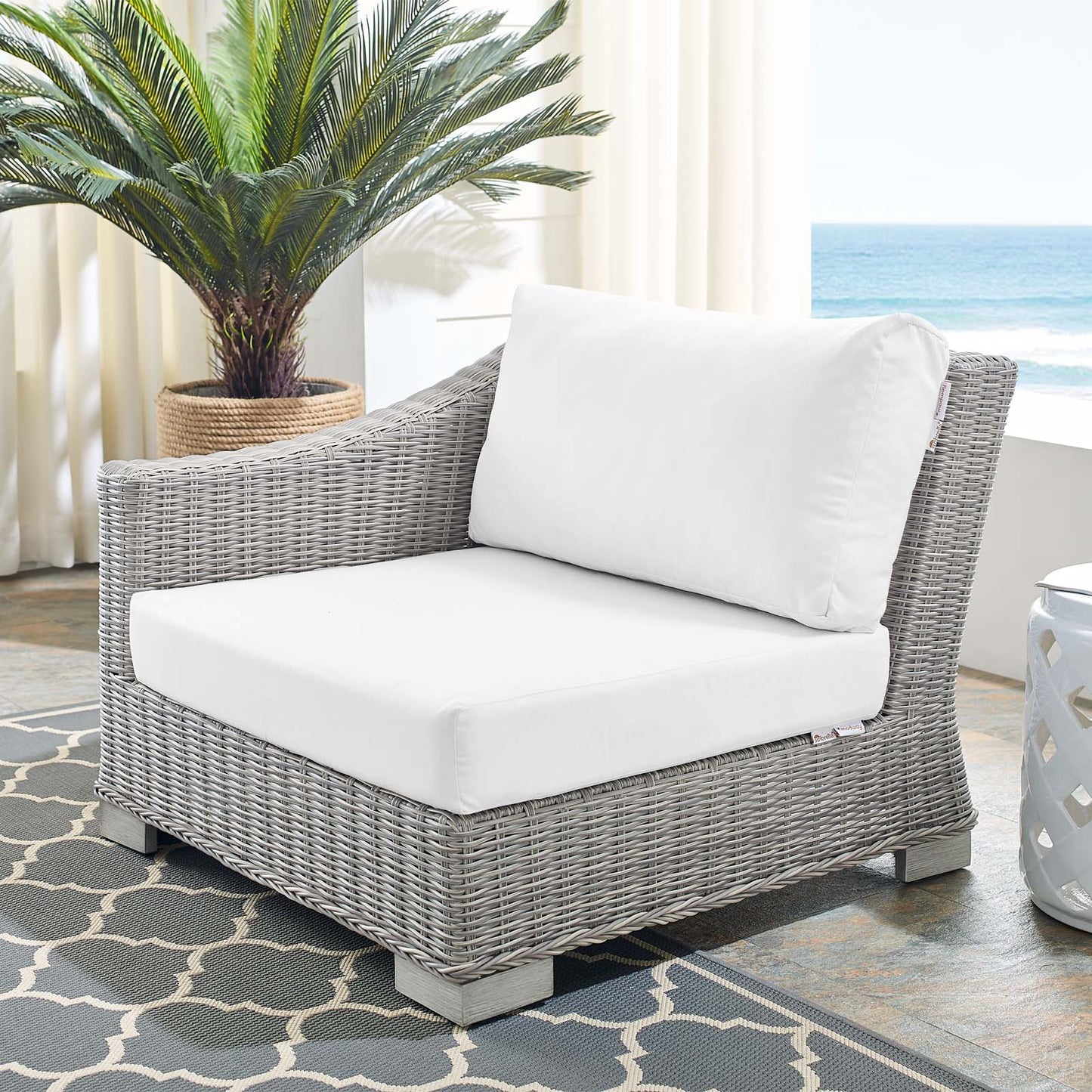 Conway Sunbrella® Outdoor Patio Wicker Rattan Left-Arm Chair, Rattan, Wicker, Light Grey Gray White, 18907