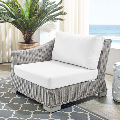 Conway Sunbrella® Outdoor Patio Wicker Rattan Left-Arm Chair, Rattan, Wicker, Light Grey Gray White, 18907