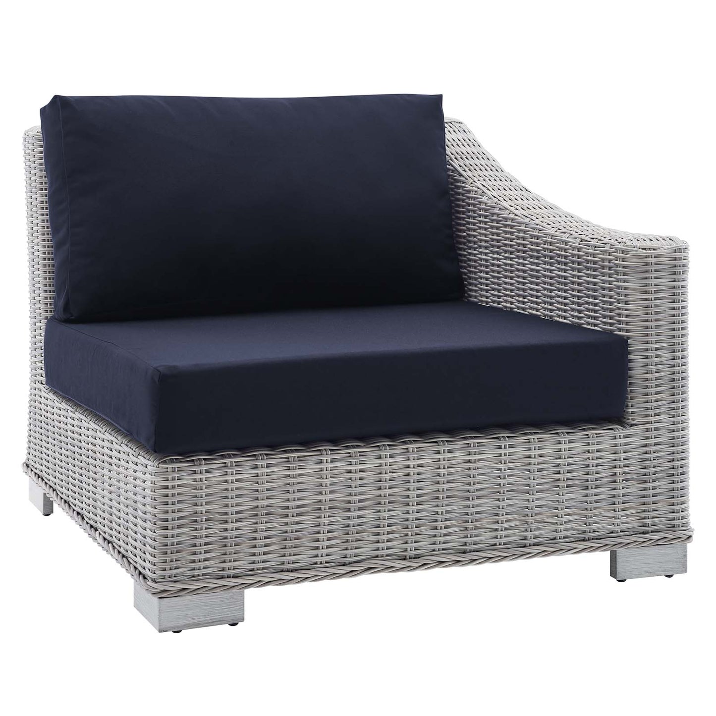 Conway Sunbrella® Outdoor Patio Wicker Rattan Right-Arm Chair, Rattan, Wicker, Light Grey Gray Blue Navy, 18909