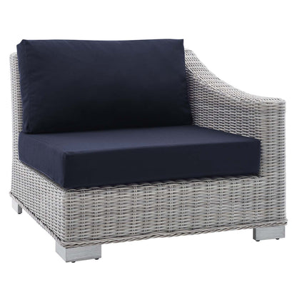 Conway Sunbrella® Outdoor Patio Wicker Rattan Right-Arm Chair, Rattan, Wicker, Light Grey Gray Blue Navy, 18909