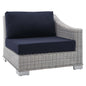 Conway Sunbrella® Outdoor Patio Wicker Rattan Right-Arm Chair, Rattan, Wicker, Light Grey Gray Blue Navy, 18909