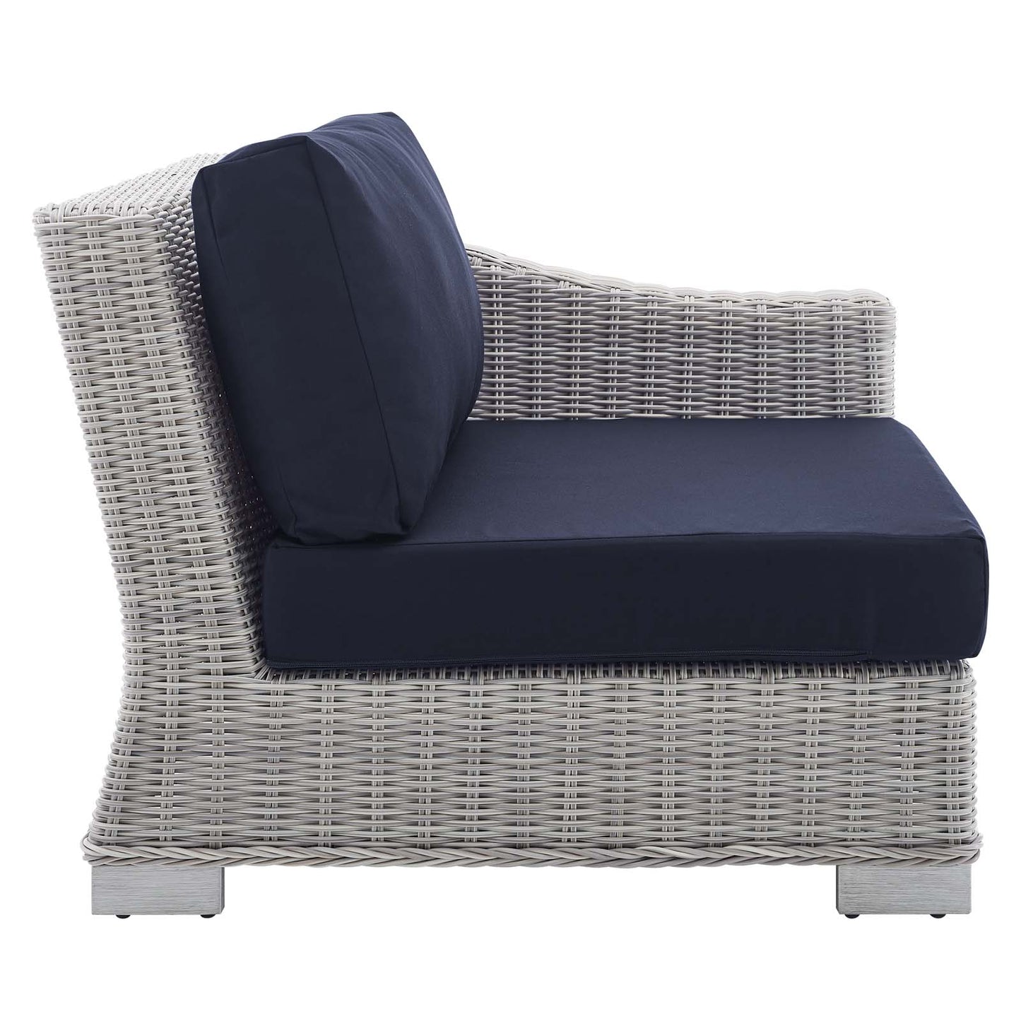 Conway Sunbrella® Outdoor Patio Wicker Rattan Right-Arm Chair, Rattan, Wicker, Light Grey Gray Blue Navy, 18909