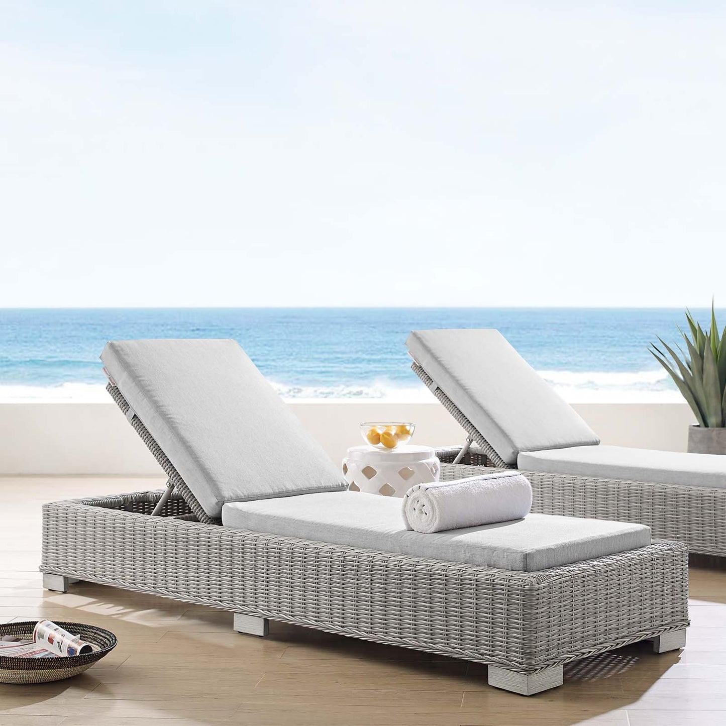 Conway Sunbrella® Outdoor Patio Wicker Rattan Chaise Lounge, Rattan, Wicker, Grey Gray, 18911