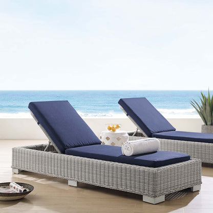 Conway Sunbrella® Outdoor Patio Wicker Rattan Chaise Lounge, Rattan, Wicker, Light Grey Gray Blue Navy, 18912