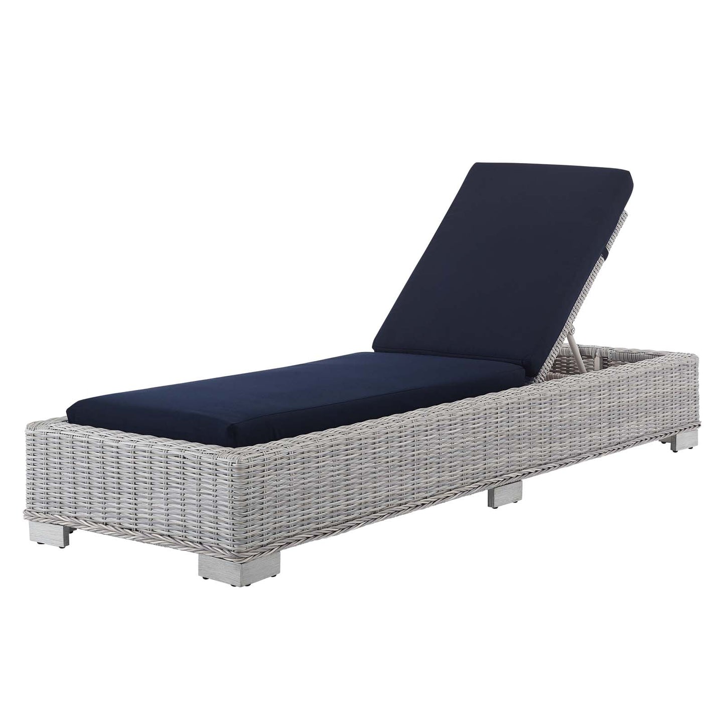 Conway Sunbrella® Outdoor Patio Wicker Rattan Chaise Lounge, Rattan, Wicker, Light Grey Gray Blue Navy, 18912