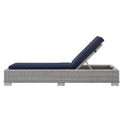Conway Sunbrella® Outdoor Patio Wicker Rattan Chaise Lounge, Rattan, Wicker, Light Grey Gray Blue Navy, 18912