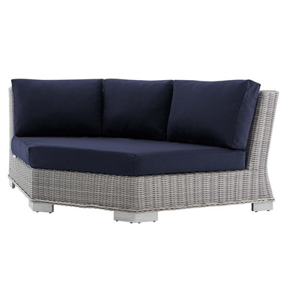 Conway Sunbrella® Outdoor Patio Wicker Rattan Round Corner Chair, Rattan, Wicker, Light Grey Gray Blue Navy, 18915