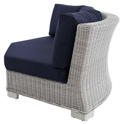 Conway Sunbrella® Outdoor Patio Wicker Rattan Round Corner Chair, Rattan, Wicker, Light Grey Gray Blue Navy, 18915