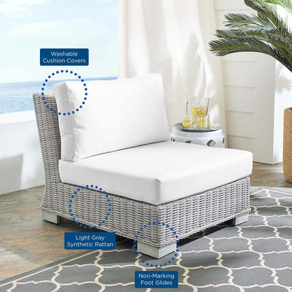 Conway Sunbrella® Outdoor Patio Wicker Rattan Armless Chair, Rattan, Wicker, Light Grey Gray White, 18919