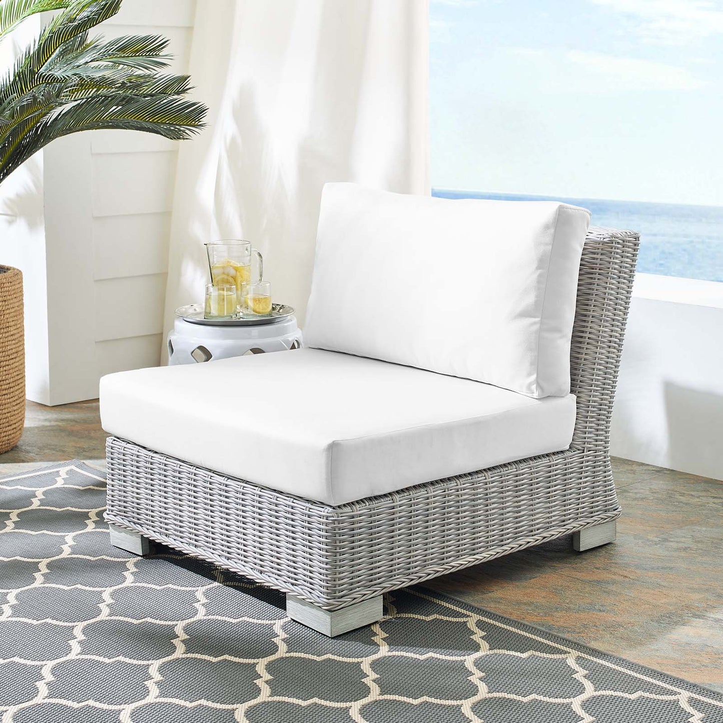 Conway Sunbrella® Outdoor Patio Wicker Rattan Armless Chair, Rattan, Wicker, Light Grey Gray White, 18919