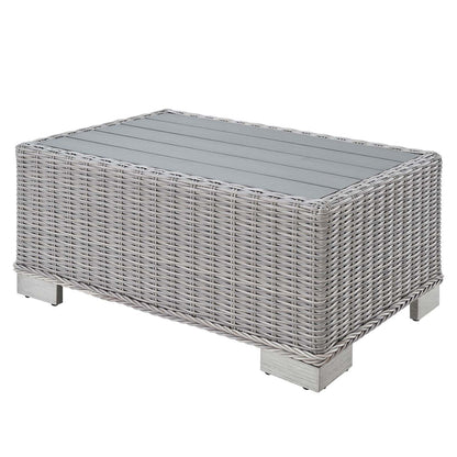 Conway 32" Outdoor Patio Wicker Rattan Coffee Table, Rattan, Wicker, Light Grey Gray, 18920
