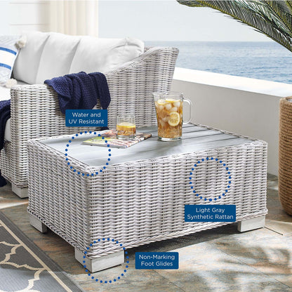 Conway 32" Outdoor Patio Wicker Rattan Coffee Table, Rattan, Wicker, Light Grey Gray, 18920