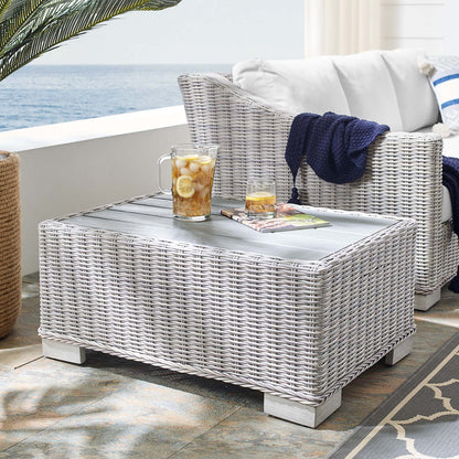 Conway 32" Outdoor Patio Wicker Rattan Coffee Table, Rattan, Wicker, Light Grey Gray, 18920