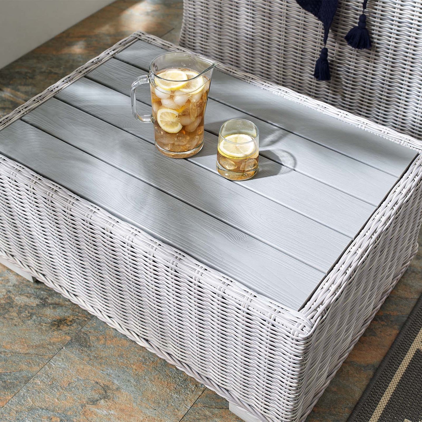 Conway 32" Outdoor Patio Wicker Rattan Coffee Table, Rattan, Wicker, Light Grey Gray, 18920