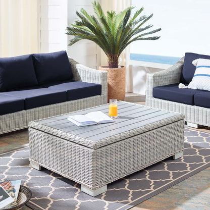 Conway 45" Outdoor Patio Wicker Rattan Coffee Table, Rattan, Wicker, Light Grey Gray, 18921