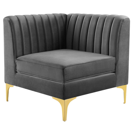 Triumph Channel Tufted Performance Velvet Sectional Sofa Corner Chair, Velvet, Grey Gray, 18922
