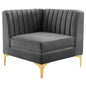 Triumph Channel Tufted Performance Velvet Sectional Sofa Corner Chair, Velvet, Grey Gray, 18922