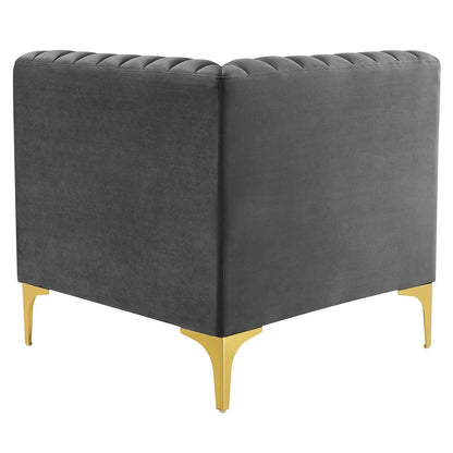 Triumph Channel Tufted Performance Velvet Sectional Sofa Corner Chair, Velvet, Grey Gray, 18922