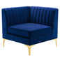 Triumph Channel Tufted Performance Velvet Sectional Sofa Corner Chair, Velvet, Blue Navy, 18923