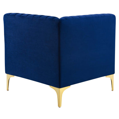 Triumph Channel Tufted Performance Velvet Sectional Sofa Corner Chair, Velvet, Blue Navy, 18923