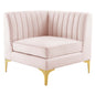 Triumph Channel Tufted Performance Velvet Sectional Sofa Corner Chair, Velvet, Pink, 18924