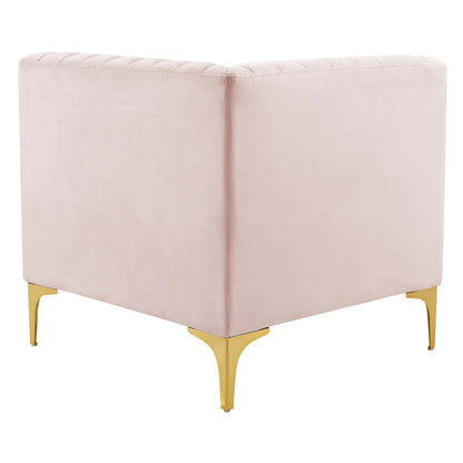Triumph Channel Tufted Performance Velvet Sectional Sofa Corner Chair, Velvet, Pink, 18924