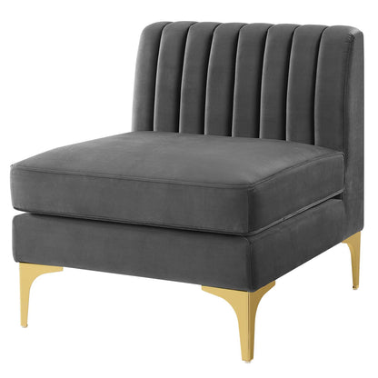 Triumph Channel Tufted Performance Velvet Armless Chair, Velvet, Grey Gray, 18925