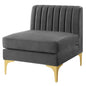 Triumph Channel Tufted Performance Velvet Armless Chair, Velvet, Grey Gray, 18925