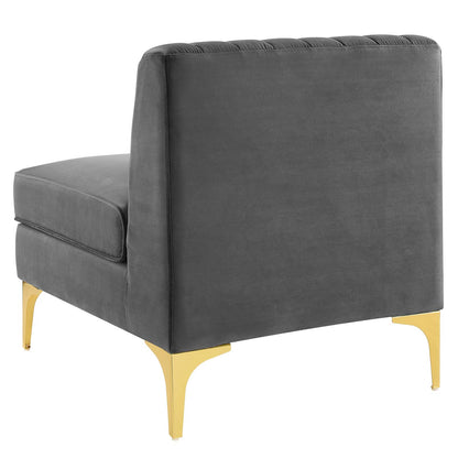 Triumph Channel Tufted Performance Velvet Armless Chair, Velvet, Grey Gray, 18925