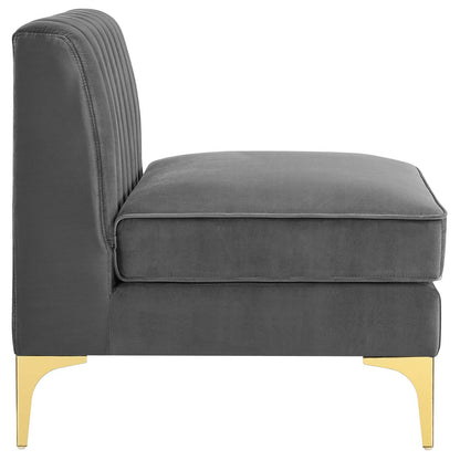 Triumph Channel Tufted Performance Velvet Armless Chair, Velvet, Grey Gray, 18925