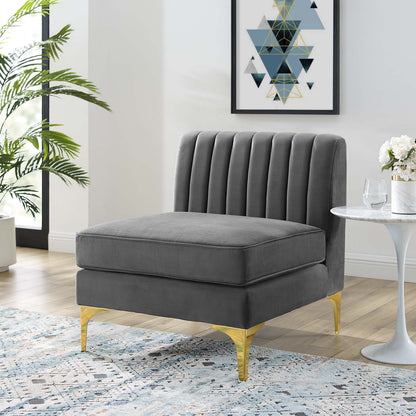 Triumph Channel Tufted Performance Velvet Armless Chair, Velvet, Grey Gray, 18925