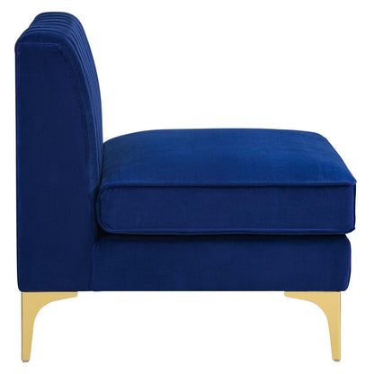 Triumph Channel Tufted Performance Velvet Armless Chair, Velvet, Blue Navy, 18926