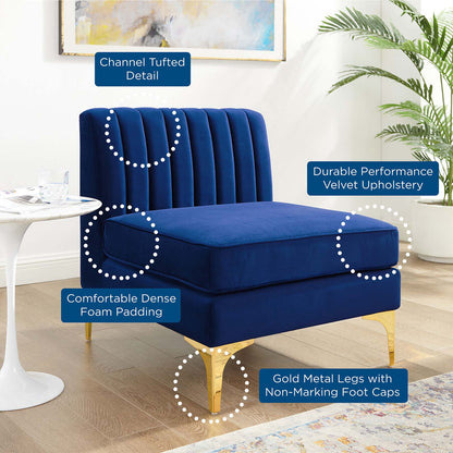 Triumph Channel Tufted Performance Velvet Armless Chair, Velvet, Blue Navy, 18926