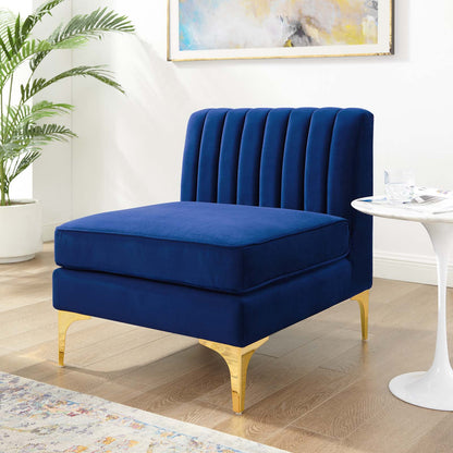 Triumph Channel Tufted Performance Velvet Armless Chair, Velvet, Blue Navy, 18926