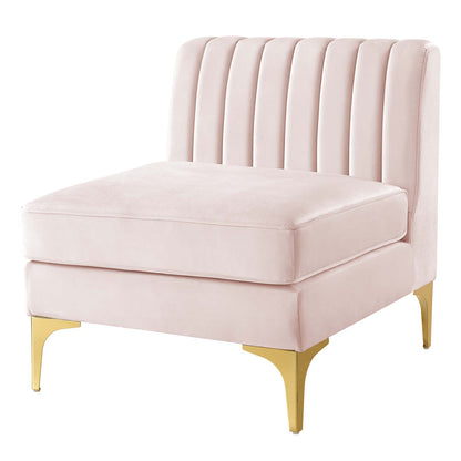 Triumph Channel Tufted Performance Velvet Armless Chair, Velvet, Pink, 18927