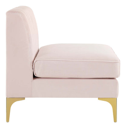 Triumph Channel Tufted Performance Velvet Armless Chair, Velvet, Pink, 18927
