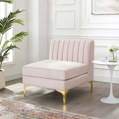 Triumph Channel Tufted Performance Velvet Armless Chair, Velvet, Pink, 18927