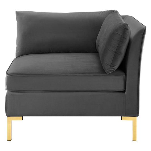 Ardent Performance Velvet Sectional Sofa Corner Chair, Velvet, Grey Gray, 18928